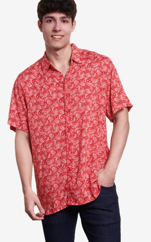 camisa para hombre de manga corta y estampado en color rojo