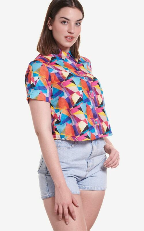 Camisa Mujer Indie Cubista Multicolor